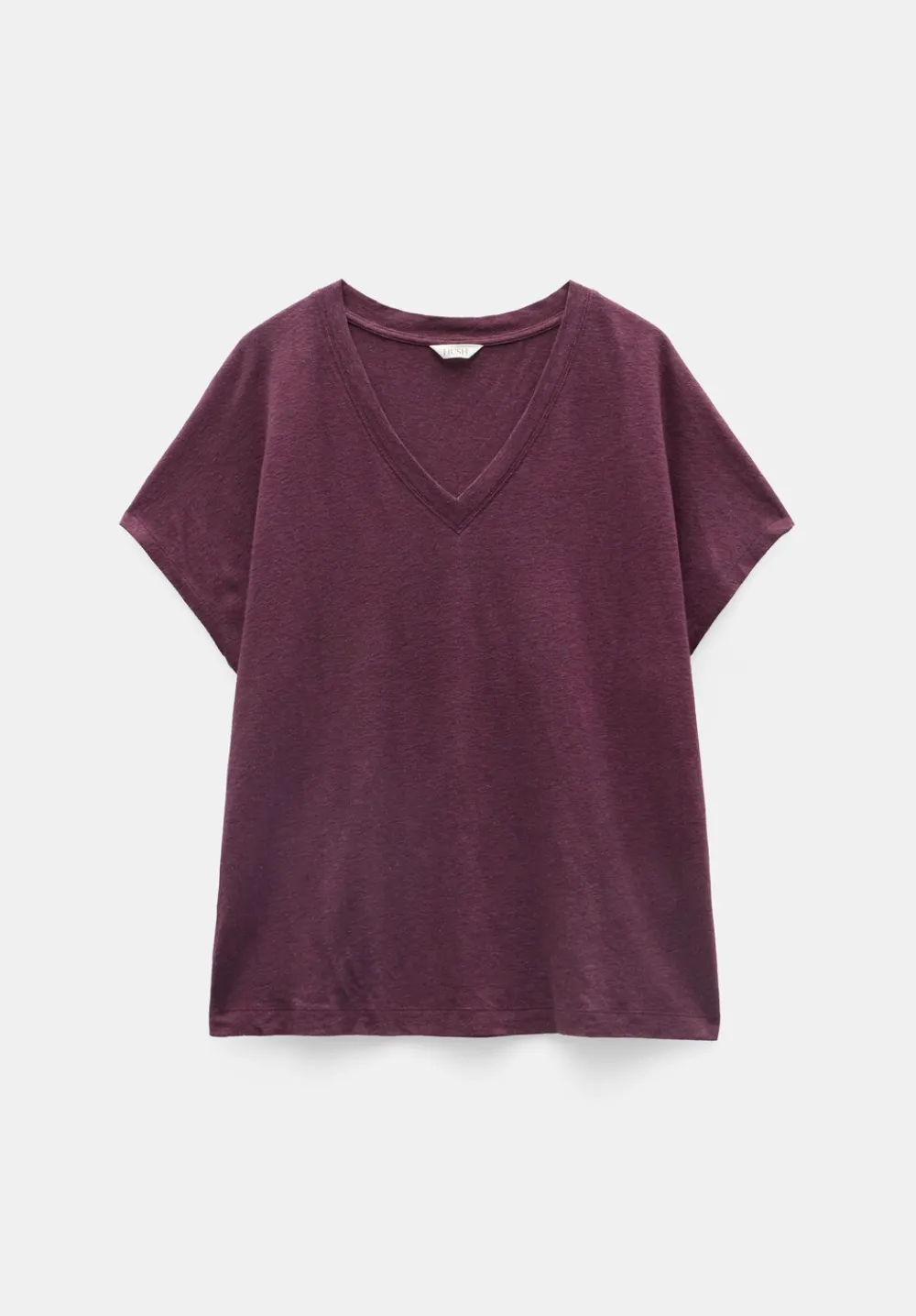 hush Tops & T-Shirts|Rosalia Linen Blend V Neck T-Shirt Burgundy Red
