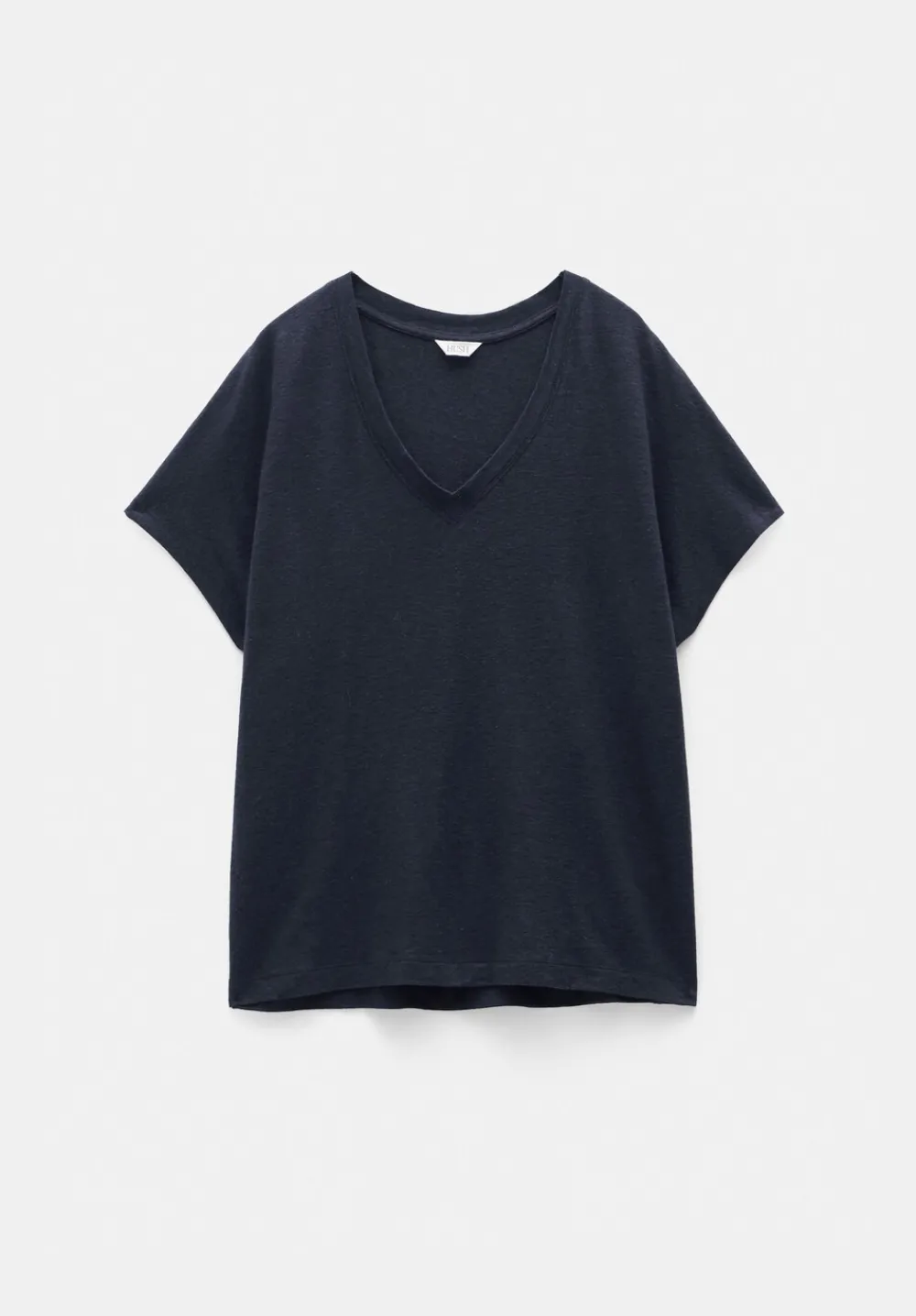 hush Tops & T-Shirts|Rosalia Linen Blend V Neck T-Shirt Dark Navy