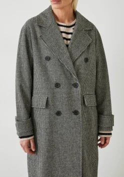 hush Jackets & Coats|Rose Check Double Breasted Wool Blend Coat Black