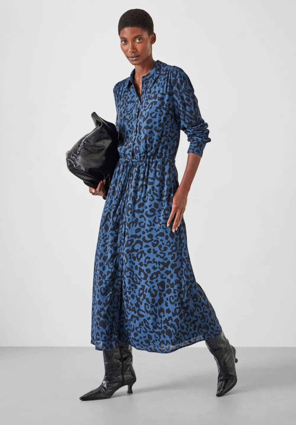 hush Jeans|Dresses|Rosey Leopard Midi Shirt Dress Navy and Black Leopard