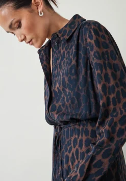 hush Dresses|Jeans|Rosey Midi Shirt Dress Brown & Black Leopard