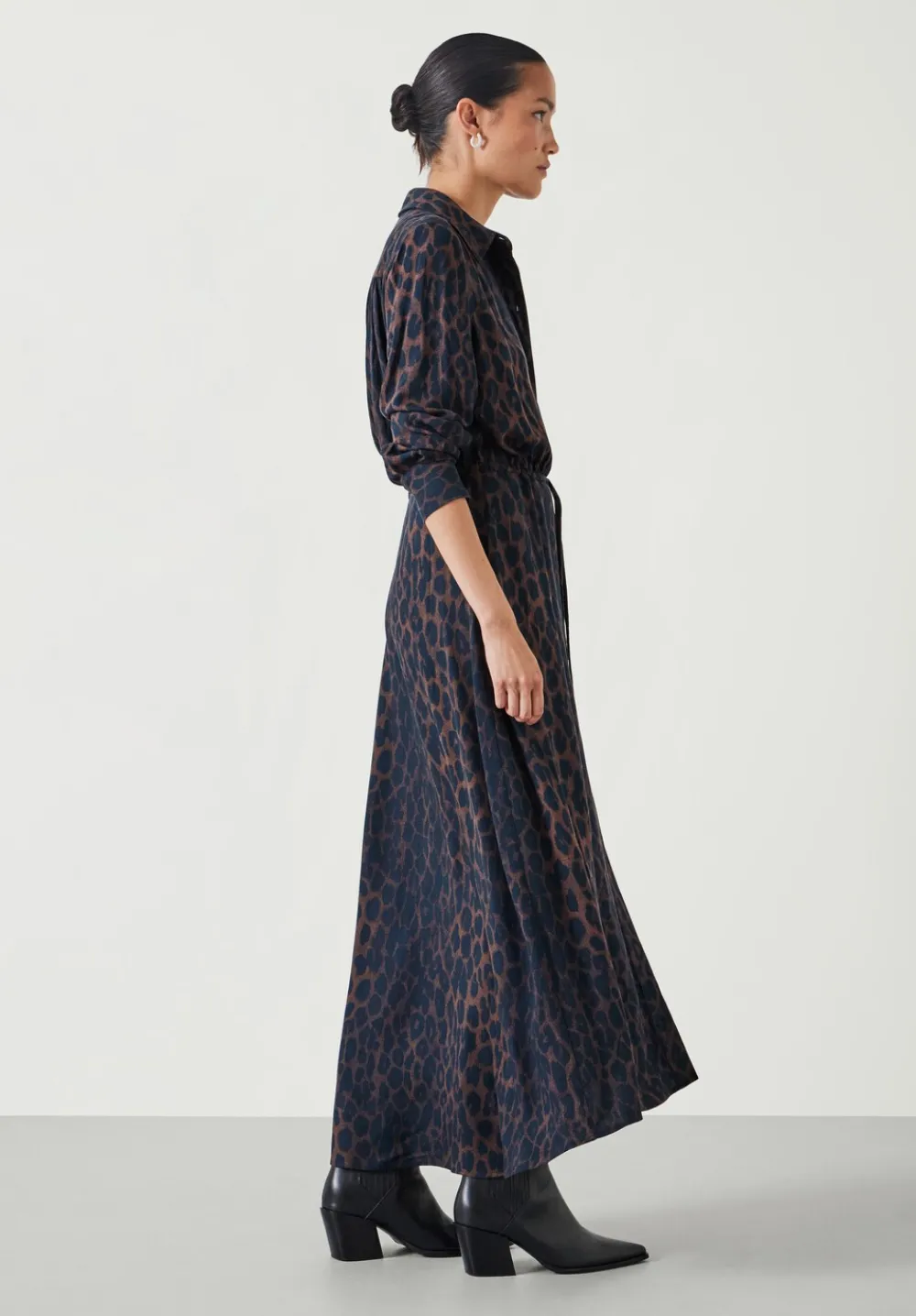 hush Dresses|Jeans|Rosey Midi Shirt Dress Brown & Black Leopard
