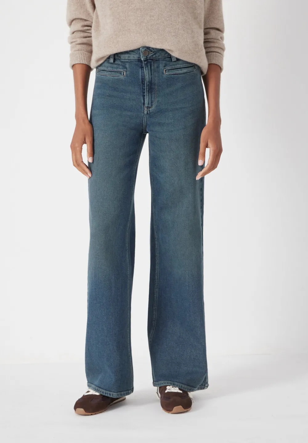 hush Jeans|Rowan Welt Pocket Flared Jeans Green Blue denim