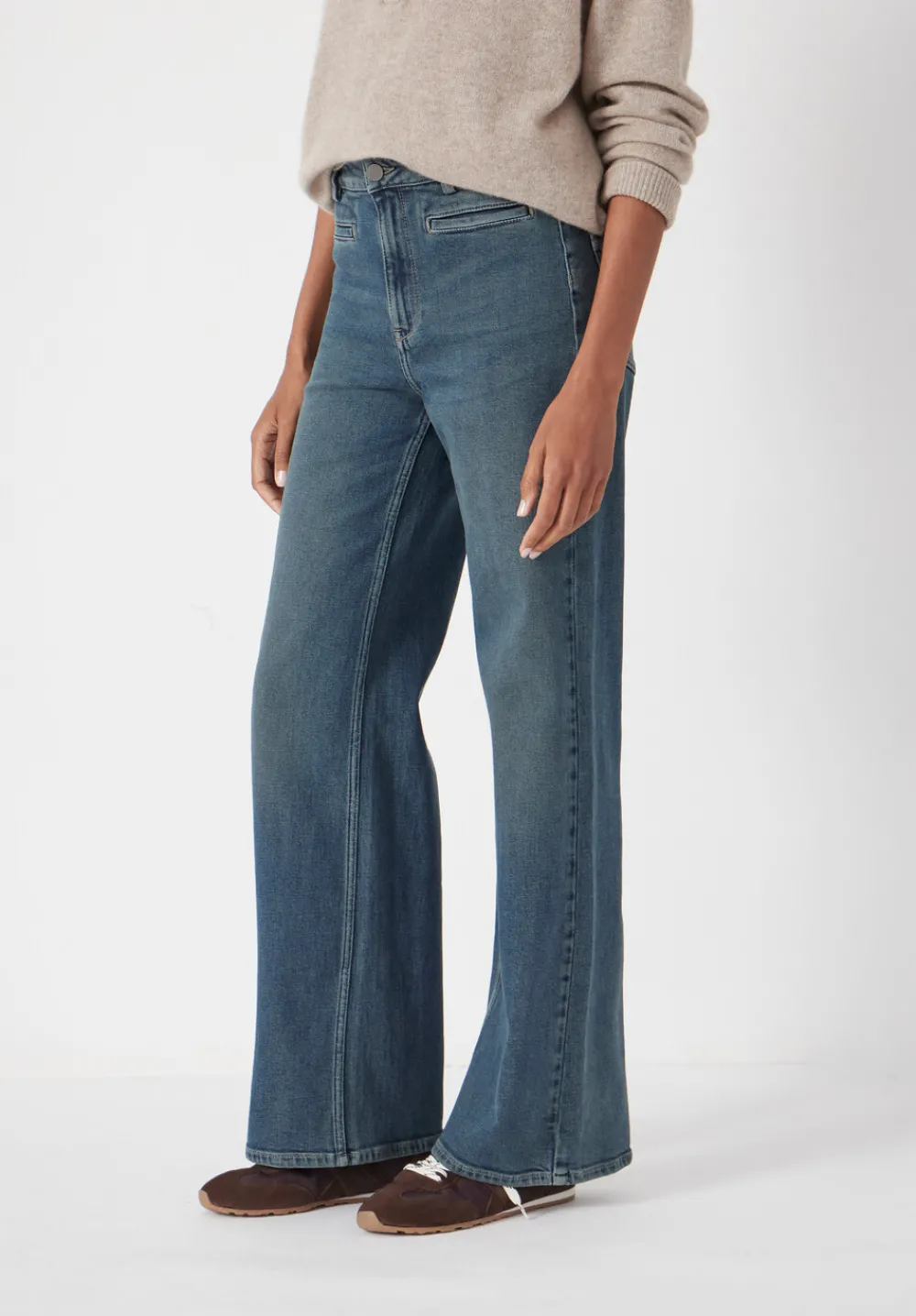 hush Jeans|Rowan Welt Pocket Flared Jeans Green Blue denim
