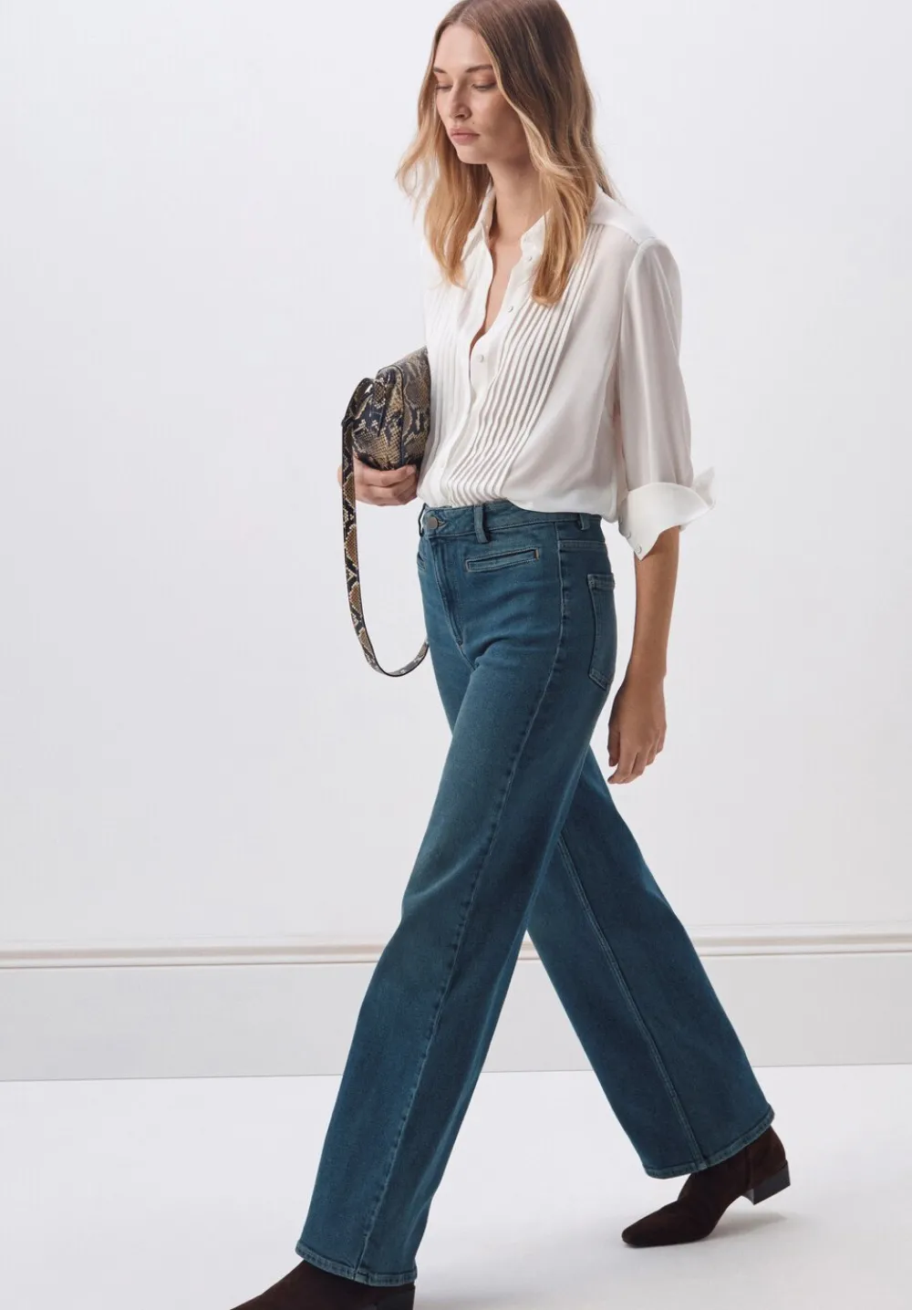 hush Jeans|Rowan Welt Pocket Flared Jeans Green Blue denim
