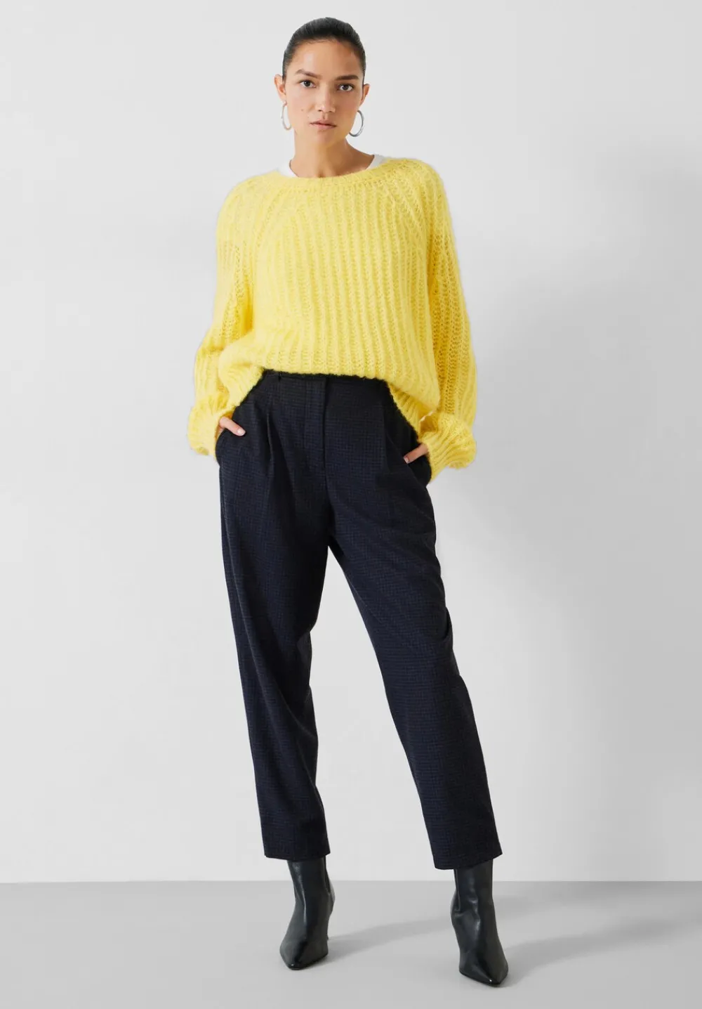 hush Trousers|Ruby Check Wool Blend Trousers Navy/Multi