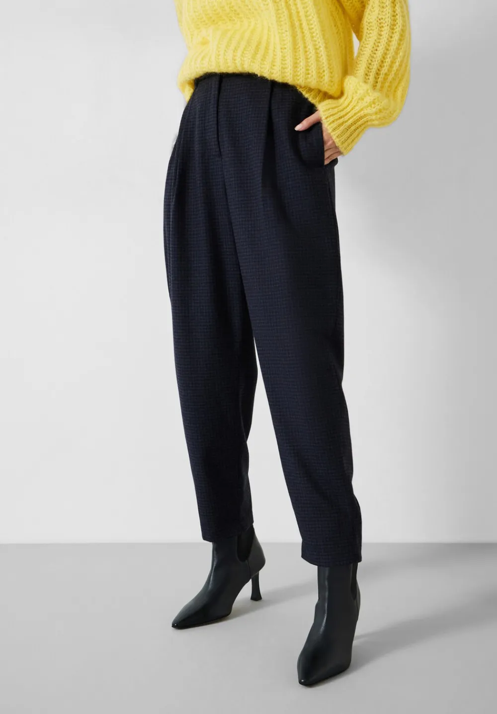 hush Trousers|Ruby Check Wool Blend Trousers Navy/Multi