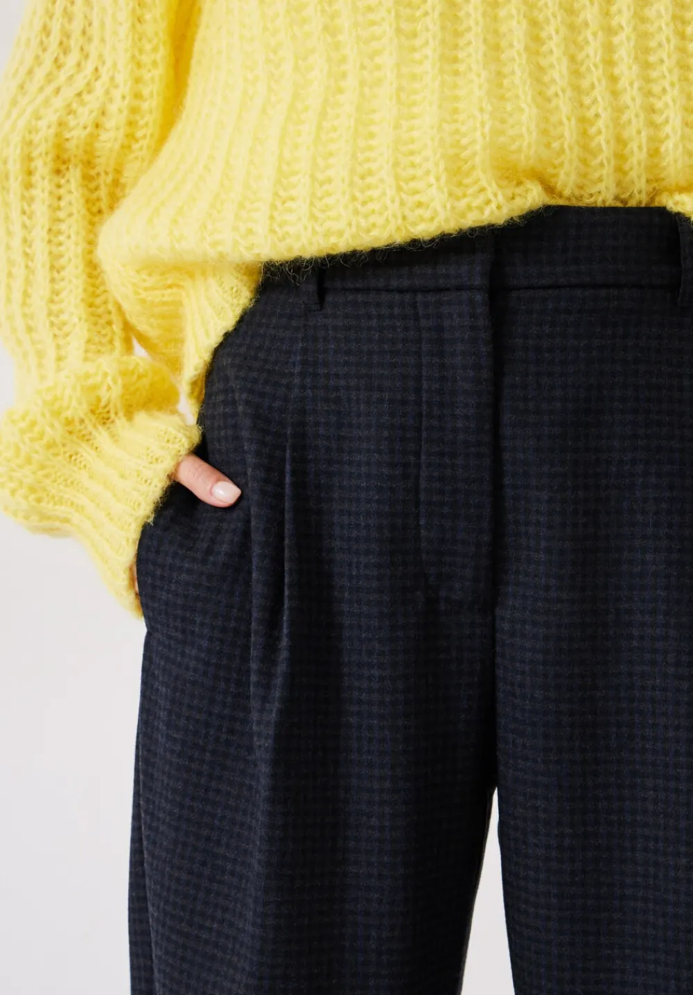 hush Trousers|Ruby Check Wool Blend Trousers Navy/Multi