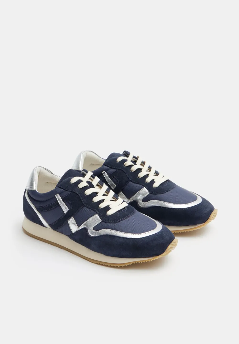 hush Trainers|Rylee Retro Trainer Navy Silver Mix