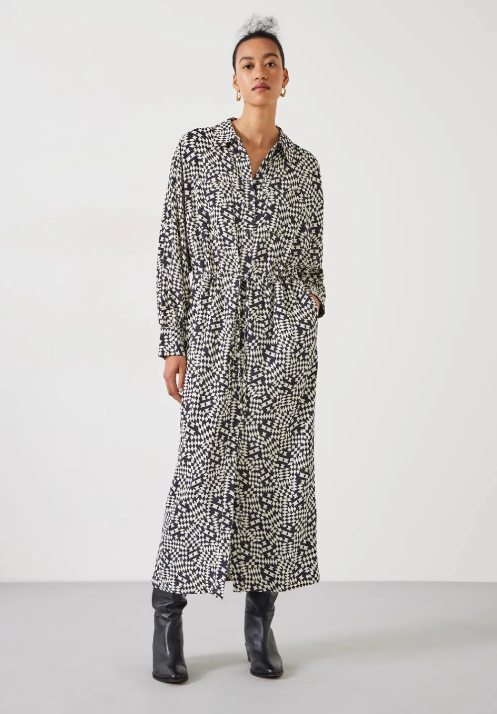hush Dresses|Sabrina Relaxed Maxi Shirt Dress Mini Geo Black