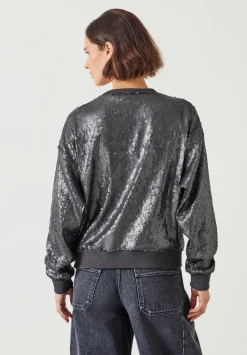 hush Sweatshirts & Hoodies|Sadie Sequin Sweatshirt Gunmetal Silver