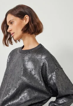 hush Sweatshirts & Hoodies|Sadie Sequin Sweatshirt Gunmetal Silver