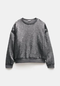 hush Sweatshirts & Hoodies|Sadie Sequin Sweatshirt Gunmetal Silver