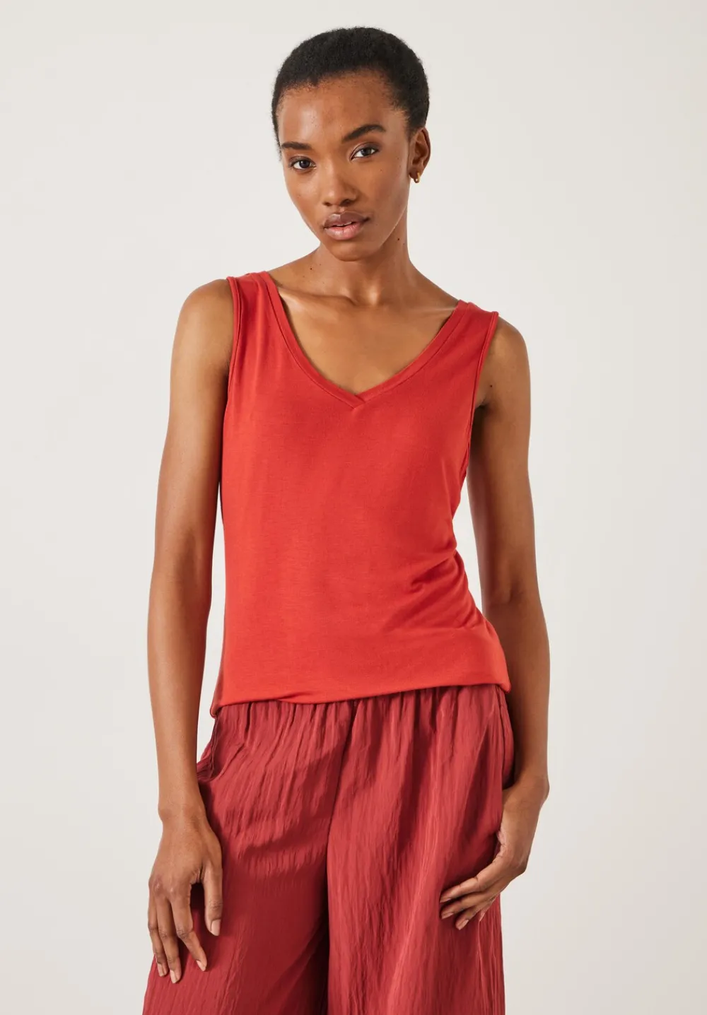 hush Tops & T-Shirts|Sally V-Neck Jersey Vest Top Deep Red