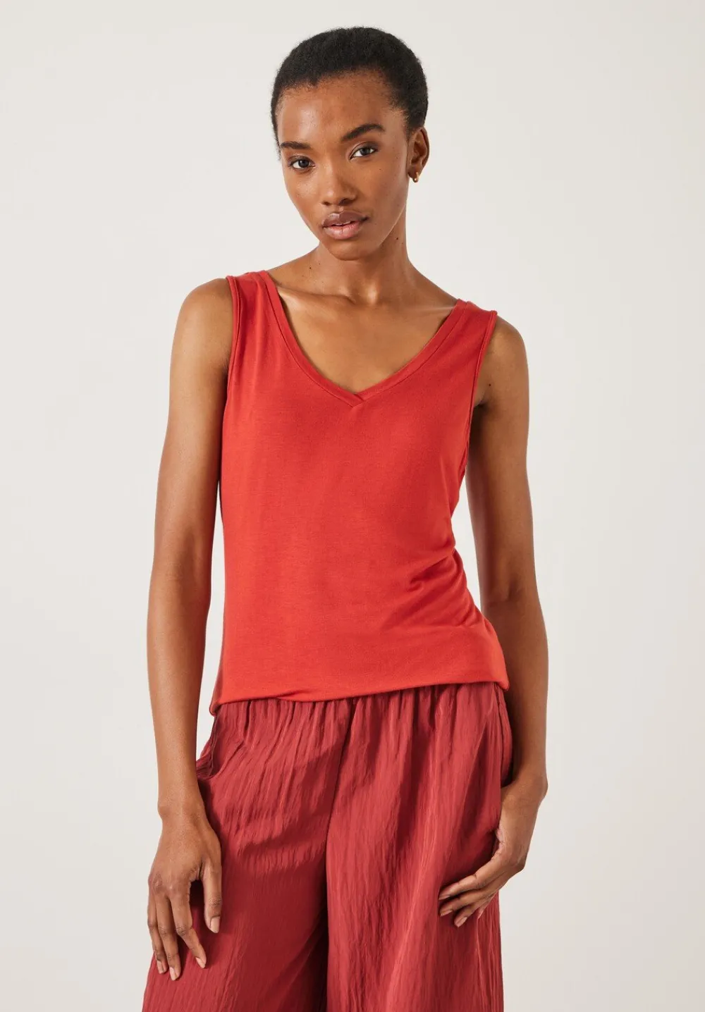 hush Tops & T-Shirts|Sally V-Neck Jersey Vest Top Deep Red