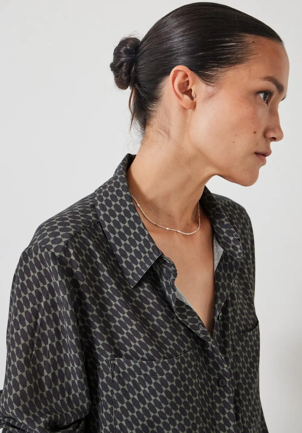 hush Shirts & Blouses|Sandra Printed Shirt Khaki Geometric Star Print