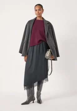 hush Skirts|Satin Asymmetric Lace Trim Skirt Black