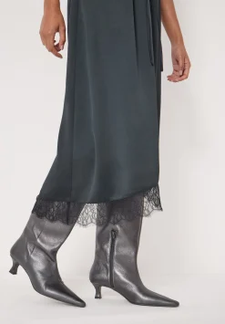 hush Skirts|Satin Asymmetric Lace Trim Skirt Black