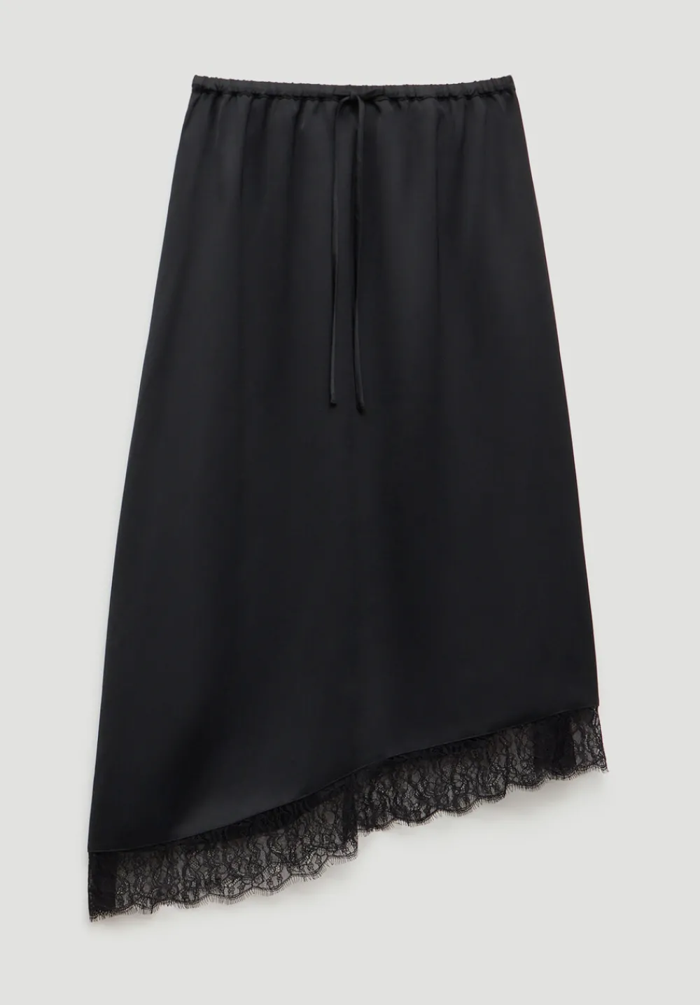 hush Skirts|Satin Asymmetric Lace Trim Skirt Black