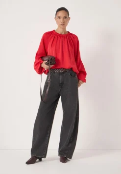 hush Shirts & Blouses|Satin Bubble Hem Top Fiery Red