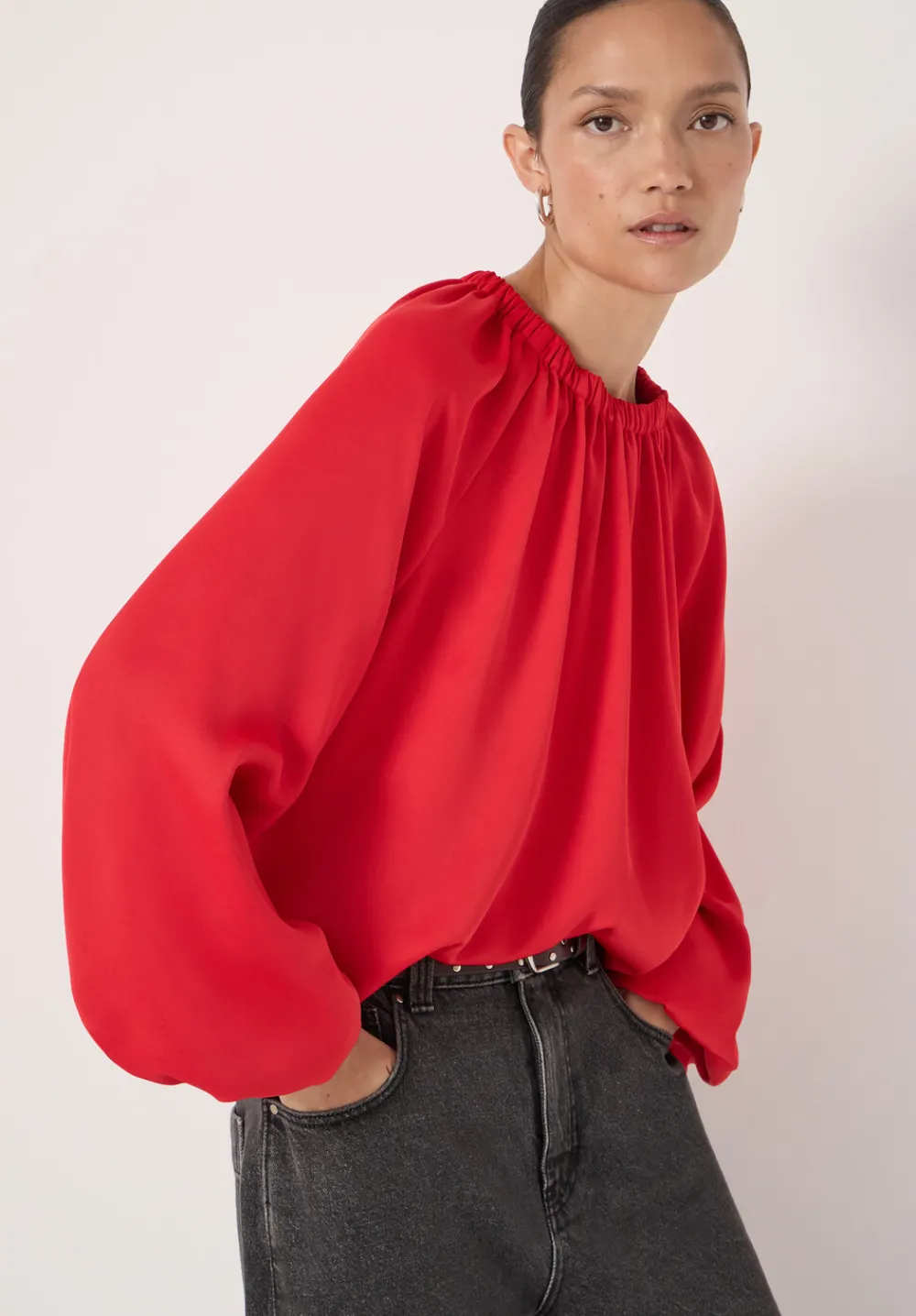 hush Shirts & Blouses|Satin Bubble Hem Top Fiery Red