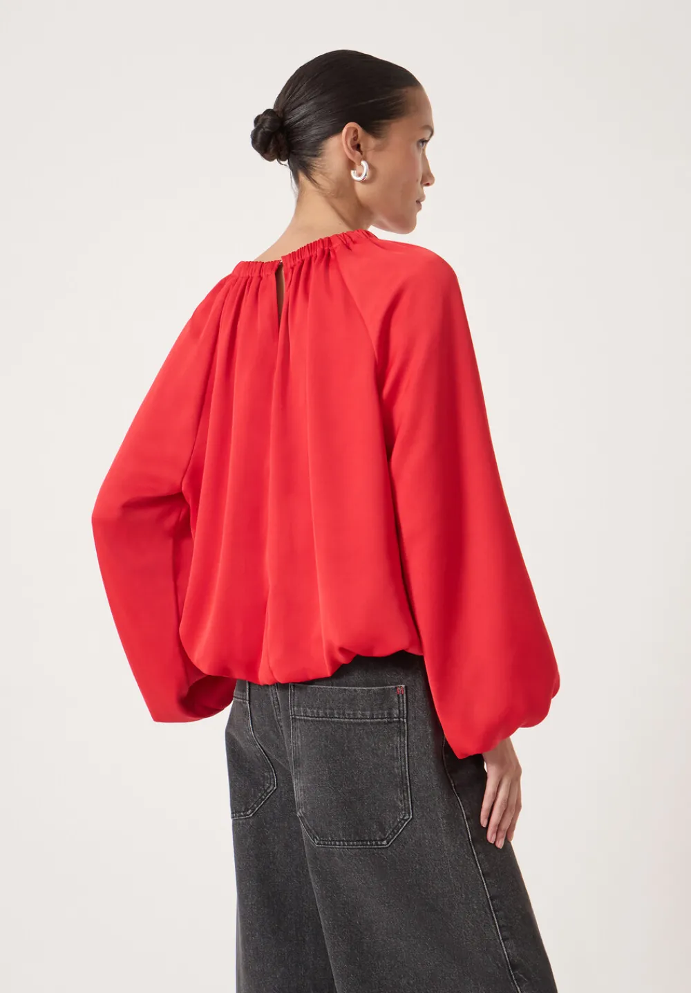 hush Shirts & Blouses|Satin Bubble Hem Top Fiery Red
