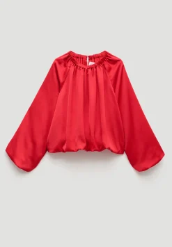 hush Shirts & Blouses|Satin Bubble Hem Top Fiery Red