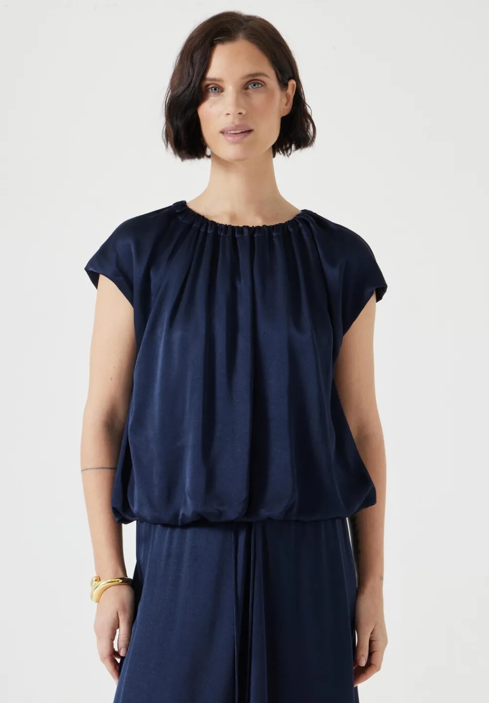 hush Shirts & Blouses|Satin Circular Top Midnight Navy