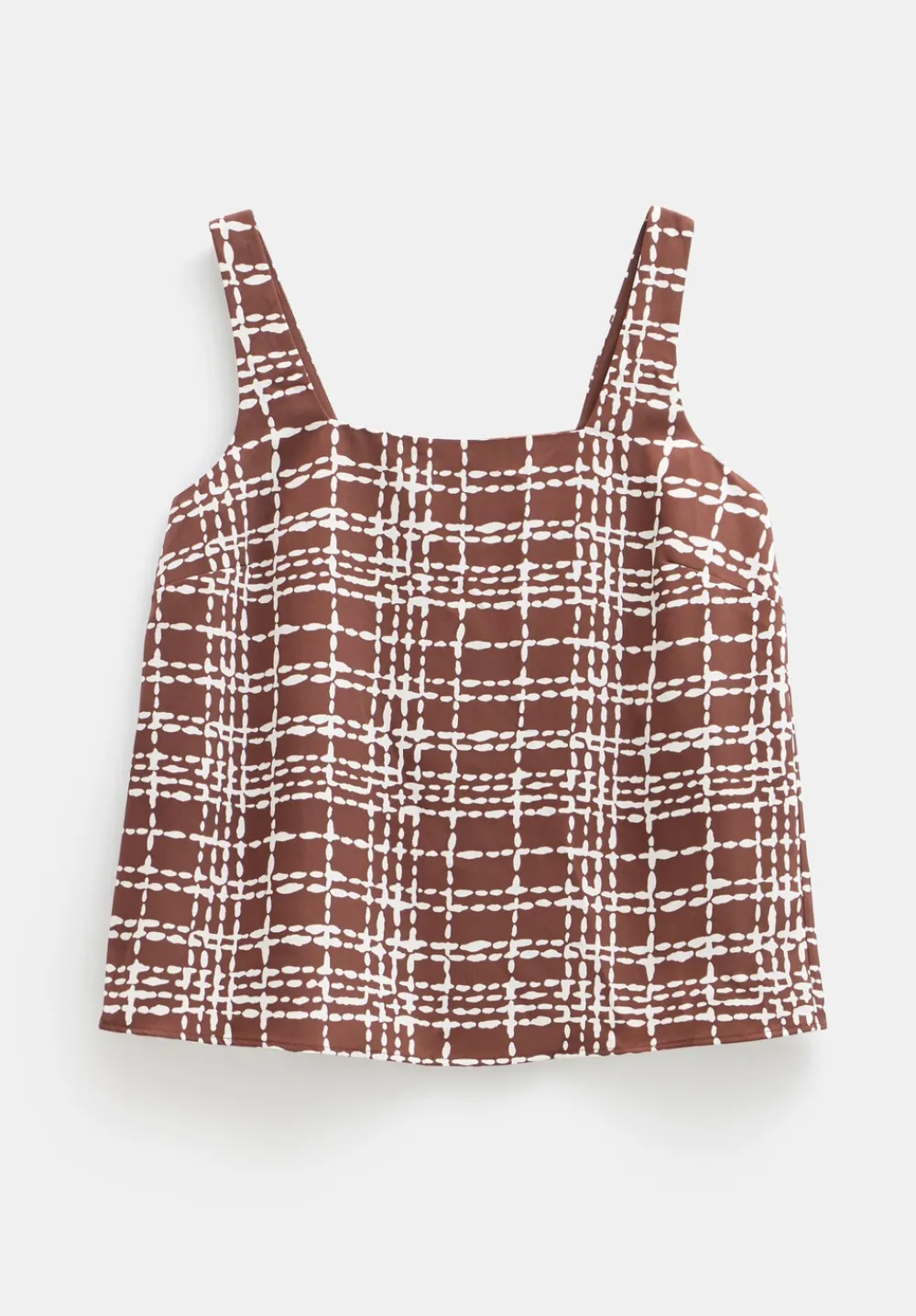 hush Tops & T-Shirts|Satin Twill Square Neckline Tank Top Brown and White Check