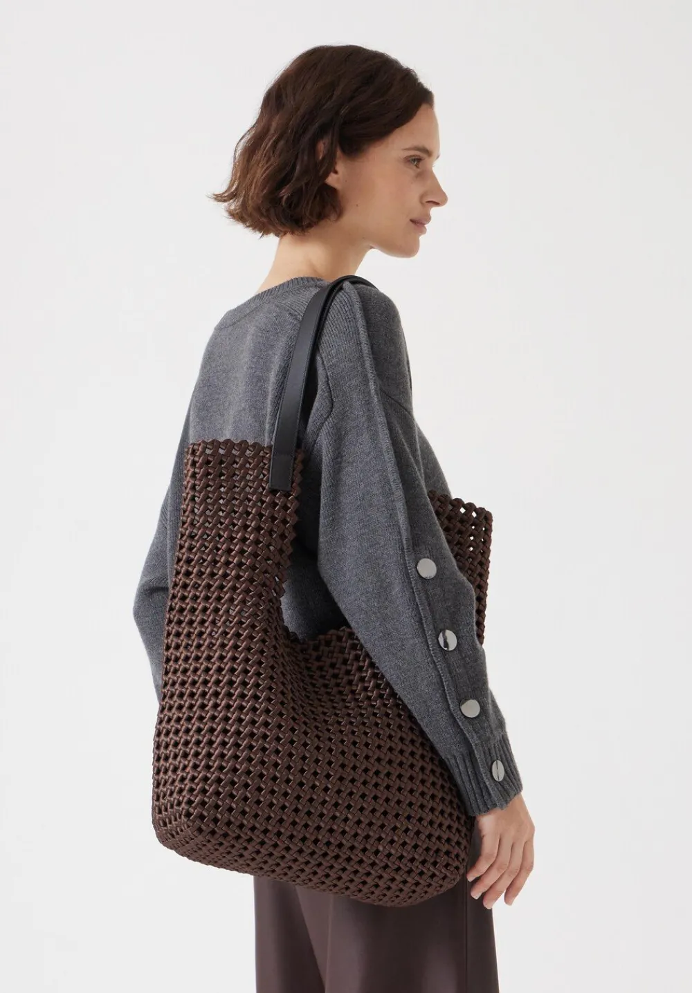 hush Bags|Satin Weave Tote Bag Chocolate Brown
