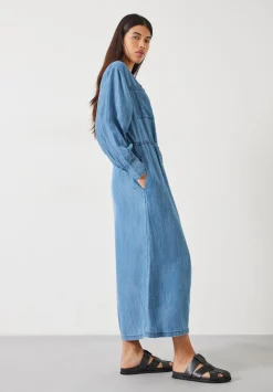 hush Dresses|Savannah Maxi Relaxed Shirt Dress Mid Authentic Blue