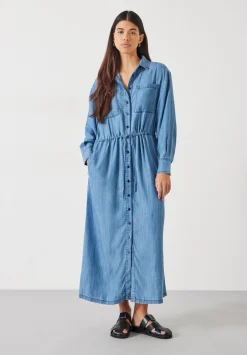hush Dresses|Savannah Maxi Relaxed Shirt Dress Mid Authentic Blue
