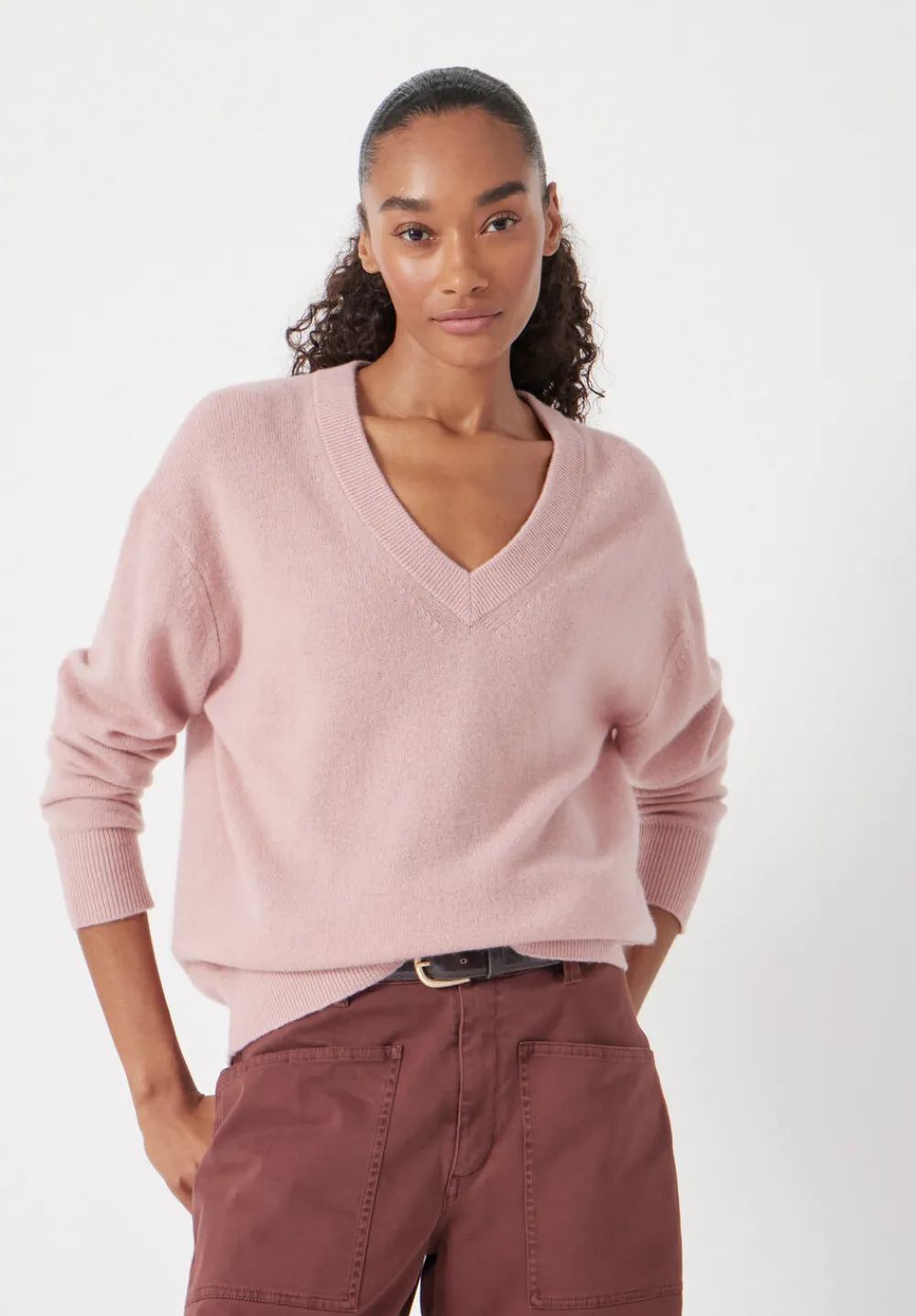 hush Tops & T-Shirts|Scarlett Cashmere V Neck Jumper Rosewood Pink