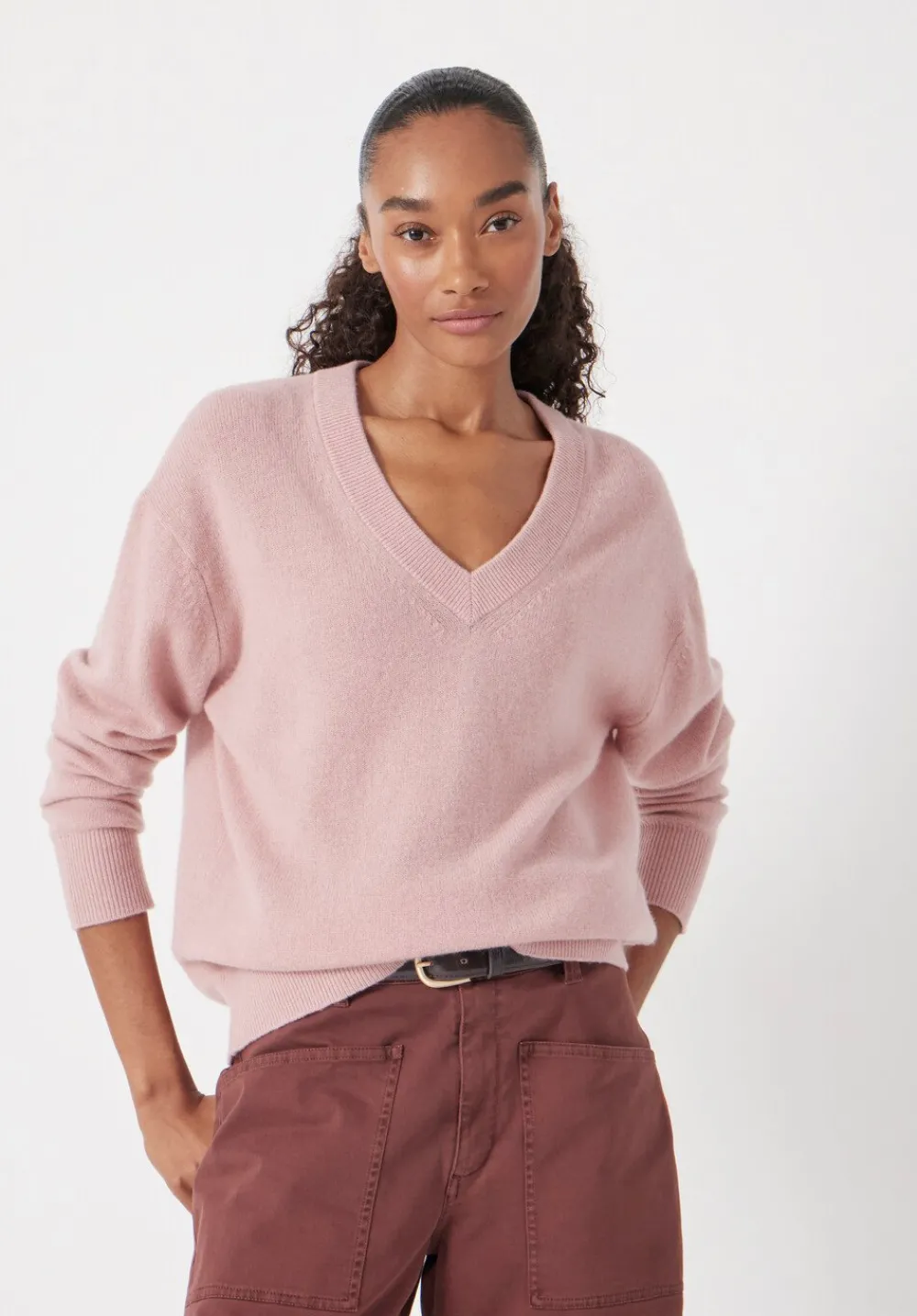 hush Tops & T-Shirts|Scarlett Cashmere V Neck Jumper Rosewood Pink
