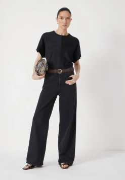 hush Tops & T-Shirts|Seam Detail Short Sleeve Top Black
