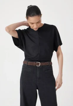 hush Tops & T-Shirts|Seam Detail Short Sleeve Top Black