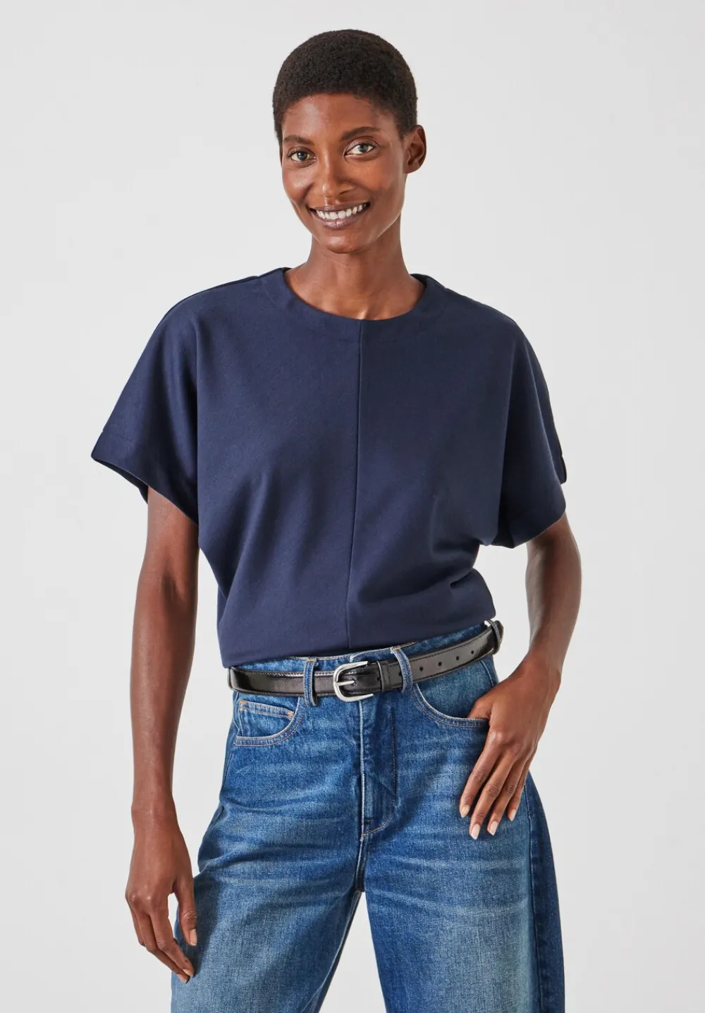 hush Tops & T-Shirts|Seam Detail Short Sleeve Top Navy