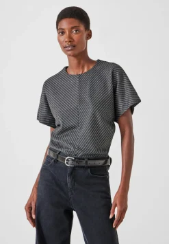 hush Tops & T-Shirts|Seam Detail Short Sleeve Top Grey Pinstripe