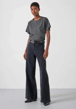 hush Tops & T-Shirts|Seam Detail Short Sleeve Top Grey Pinstripe