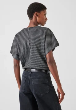 hush Tops & T-Shirts|Seam Detail Short Sleeve Top Grey Pinstripe