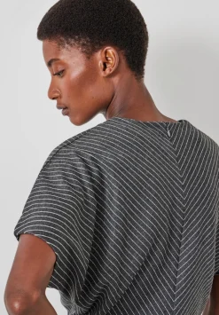 hush Tops & T-Shirts|Seam Detail Short Sleeve Top Grey Pinstripe