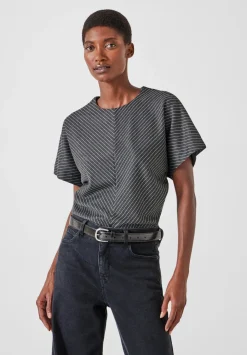 hush Tops & T-Shirts|Seam Detail Short Sleeve Top Grey Pinstripe