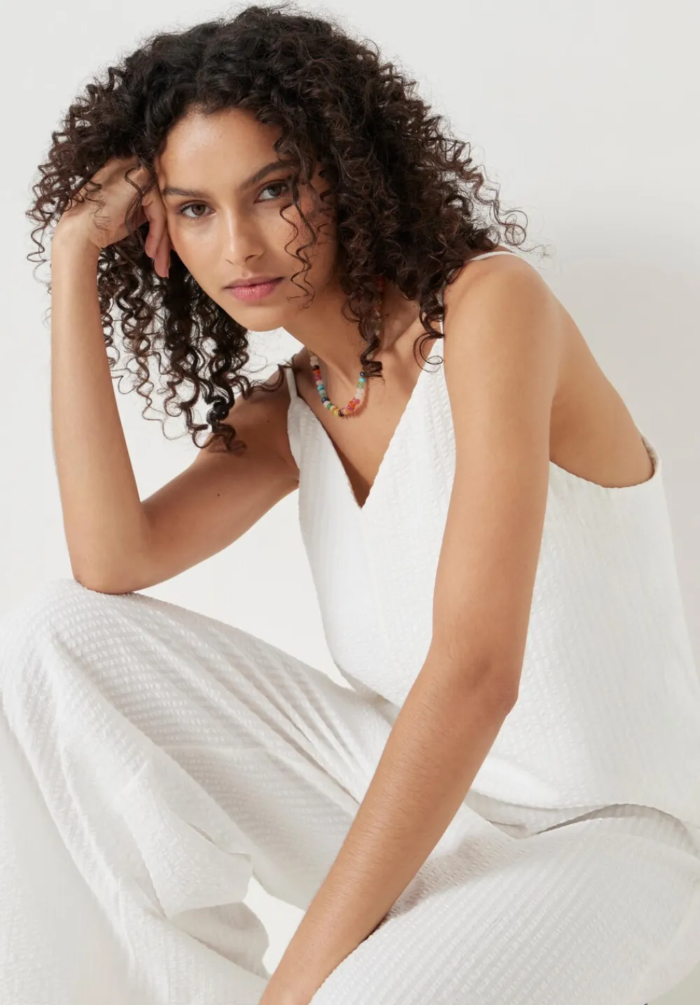 hush Jumpsuits|Dresses|Seersucker Cotton Wide Leg Jumpsuit White