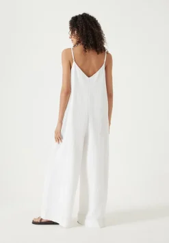 hush Jumpsuits|Dresses|Seersucker Cotton Wide Leg Jumpsuit White