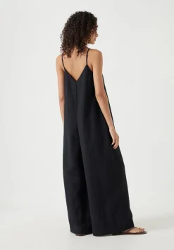 hush Jumpsuits|Dresses|Seersucker Cotton Wide Leg Jumpsuit Black