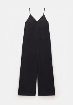 hush Jumpsuits|Dresses|Seersucker Cotton Wide Leg Jumpsuit Black
