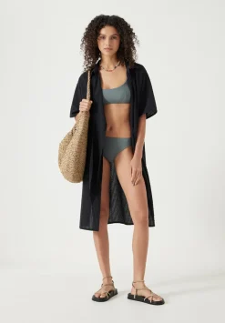 hush Swimwear & Beachwear|Seersucker Tie Front Beach Dress Black