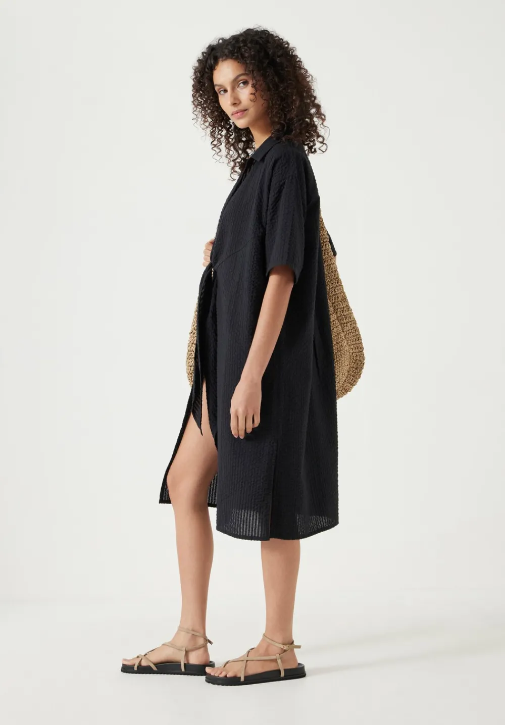 hush Swimwear & Beachwear|Seersucker Tie Front Beach Dress Black
