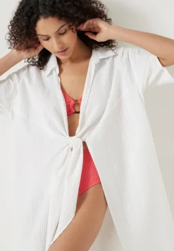 hush Swimwear & Beachwear|Seersucker Tie Front Beach Dress White
