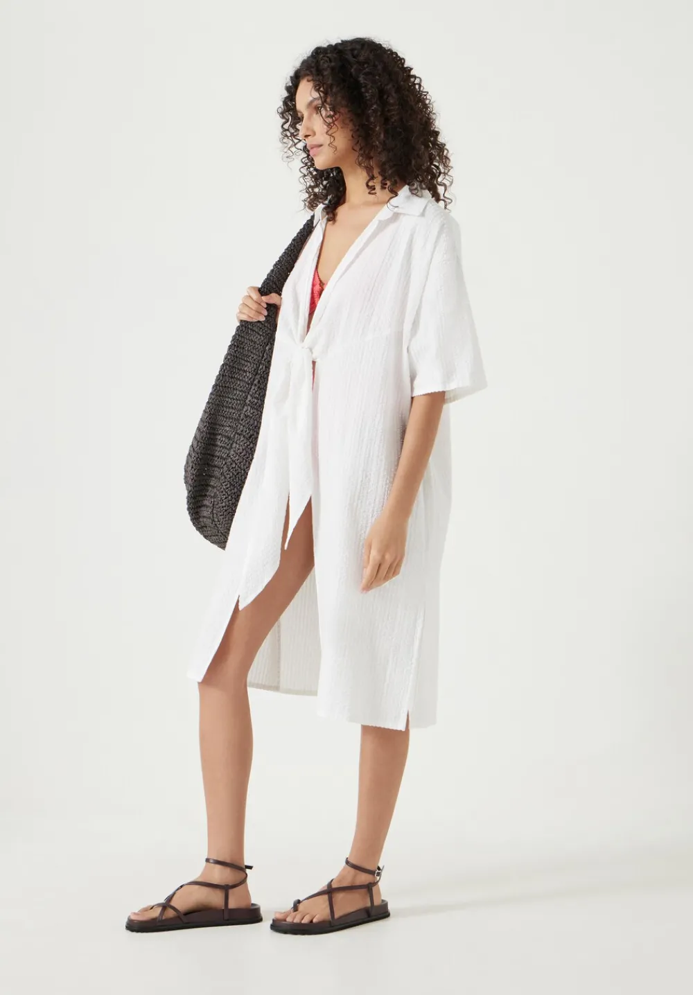 hush Swimwear & Beachwear|Seersucker Tie Front Beach Dress White